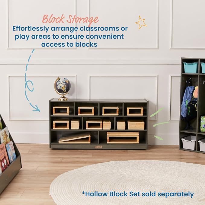 ECR4Kids Mobile Building Block Storage Cabinet, Large, Classroom Furniture, Grey Wash