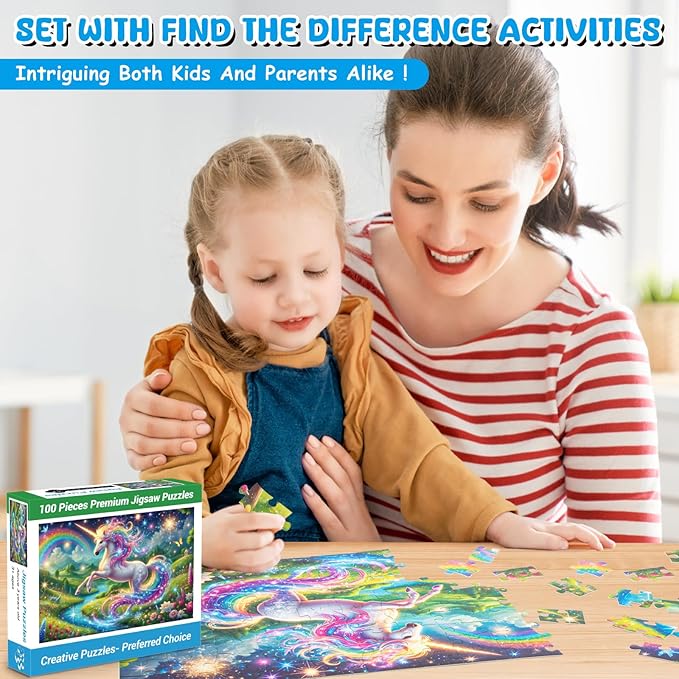 100 Piece Puzzles Rainbow Unicorn Puzzle for Kids Ages 6-8 8-10, 100 Piece Jigsaw Puzzle for Adults Toddler Children Learning Educational Puzzles Toys Birthday Gifts for Girls Boys