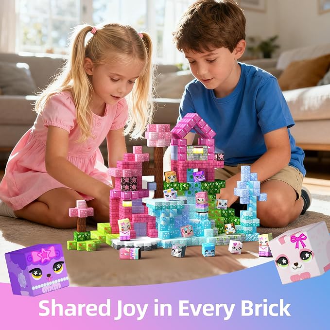 Magnetic Blocks — GobiDex 100PCS Kids Pink Princess Castle Building Blocks Set, Enchanting Cottage with Cute Pets for Girls Age 3+, STEM Sensory Building Toy for Toddler Birthday Gift
