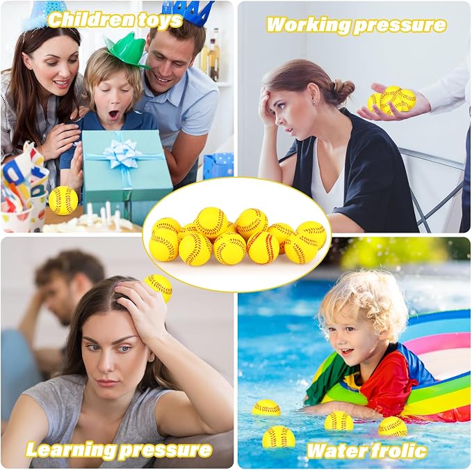 Hooqict Mini Foam Softball Stress Ball 25 Pack Softball Party Favors Small Soft Sports Ball Stress Relief Toy for Kids Adults Party Bag Gift Fillers Goodie Bag Stuffers School Classroom Prize