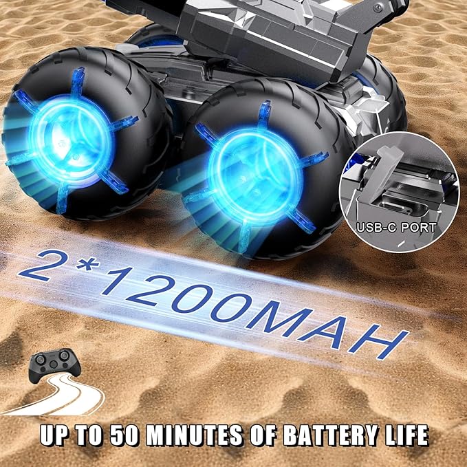 3-in-1 Remote Control Car RC Boat & Water Gun Amphibious Remote Control Car 4WD All-Terrain RC Cars Gesture Sensing Rc Stunt Car RC Trucks Toys Birthday Gifts for 8 9 10 11 12 Year Old Boys