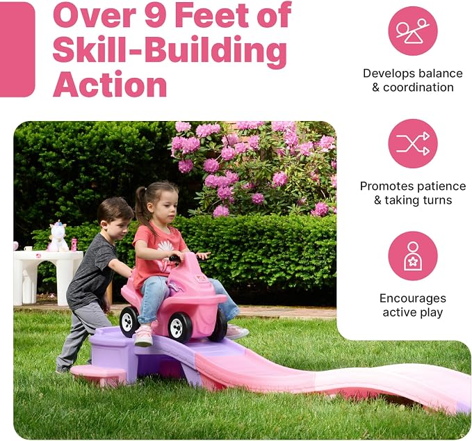 Step2 Bubblegum Blast Up & Down Roller Coaster for Kids, Toddler Ride-On Toy, 9 ft Track, ATV Coaster Car, Ages 2+