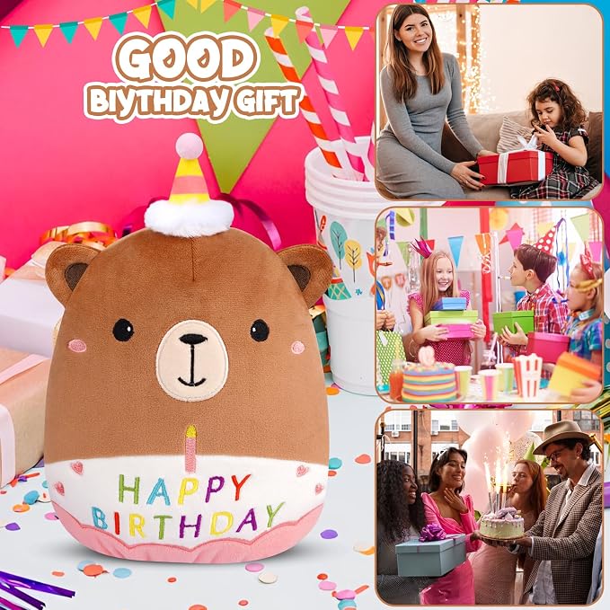 Happy Birthday Teddy Bear Plush - 8inch Birthday Stuffed Animal Bear Plushie Pillows Toys, Soft Doll Gifts Party Decoration for Kids Girls Boys