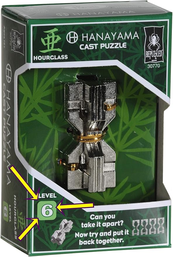 Hourglass Hanayama Brain Teaser Puzzle, New 2019 Release, Level 6 Difficulty Rating, RED Velveteen Pouch