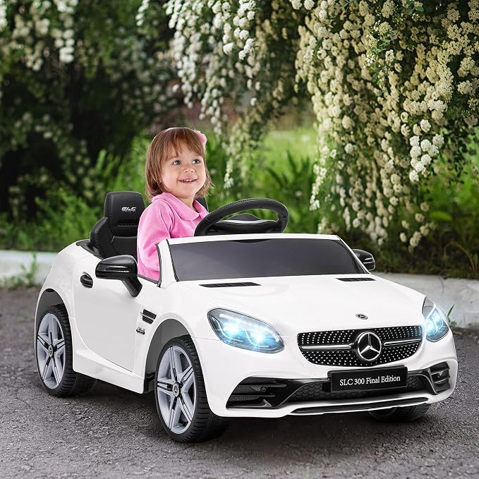 Aosom Mercedes SLC 300 Licensed 12V Ride On Car for Kids with Remote Control, 2 Speeds, Battery Powered Kids Electric Car with Music, Lights, Suspension for 3-6 Years Old, White