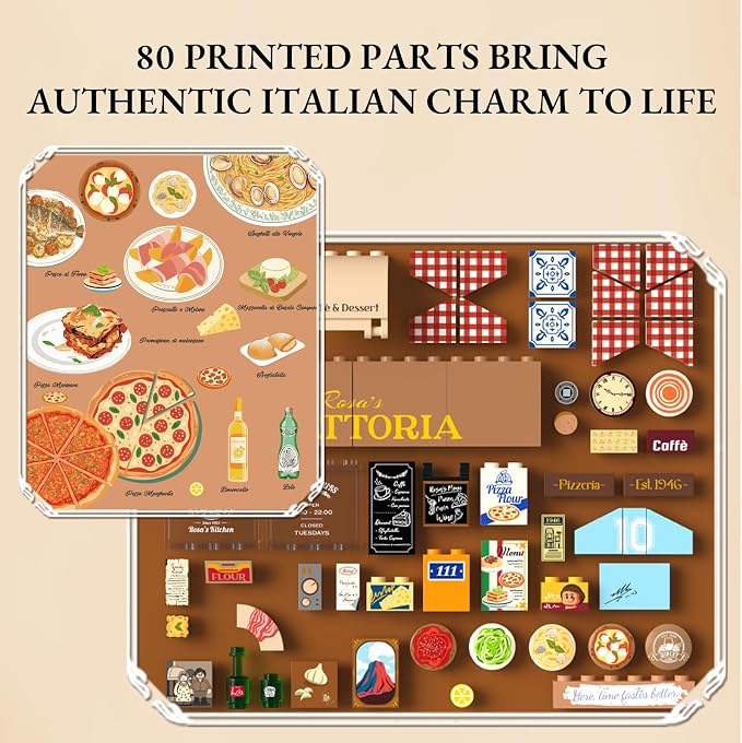Lumibricks Italian Homestyle Restaurant Lighting Building-Bricks Set – City Town Modular Italian Trattoria & Café LED Light Building Kit 2868 Pcs Construction Set for Adults and Teens