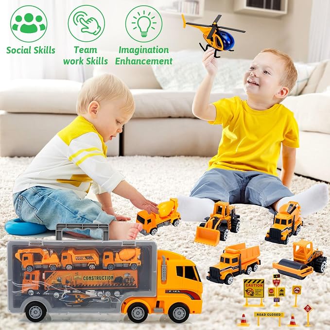 ALOTJOY Toys for Boys,13 Pcs Engineering Die-cast Construction Car Toddler Toys for 3 Year Old Boys Vehicles Gifts Kids Toys for Age 3 4 5 6 7 Year Old Kids