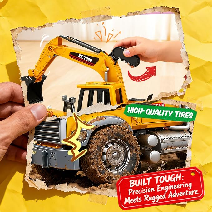 SMILESSKIDDO Excavator Toy - 1:12 Large Friction Powered Excavator Truck Toy with Lights, Sounds, Toy Trucks for Boys Girls Age 3, 4, 5, 6, 7 Years Old, Birthday Gifts for Boys Girls