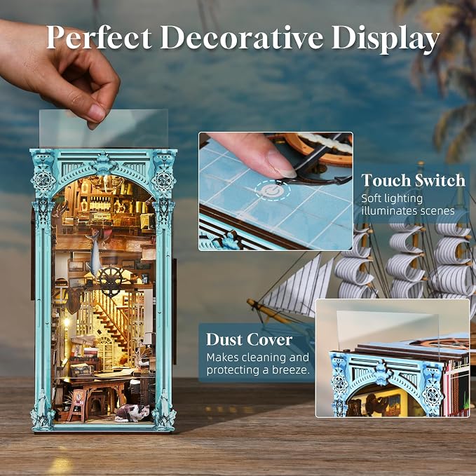 MiniCity Book Nook Kit, DIY Dollhouse Booknook, Book Nook Miniature Kit for Bookshelf Insert Decor Crafts for Adults Teen Halloween, 3D Wooden Puzzle with Led Light (Hemingway House)