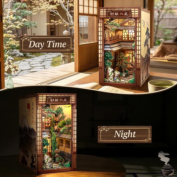 CUTEBEE Book Nook Kit - DIY Miniature House Japanese Zen Diorama Kit, Dollhouse Booknook for Adults, Tiny House Bookshelf Decor 3D Wooden Puzzle Gifts (Serene Courtyard)