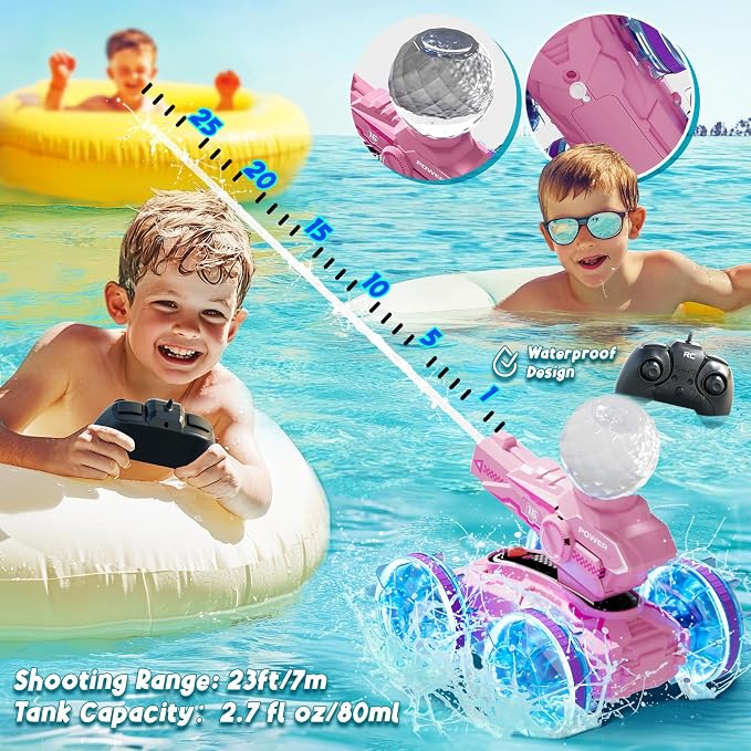 Amphibious Remote Control Car for Boys Kids - 4WD Amphibious 2.4 GHz 360°Rotation RC Cars - Water and Land RC Stunt Car Toy for 5 6 7 8 9 10 Year Old Boys Girls Christmas Birthday Gifts