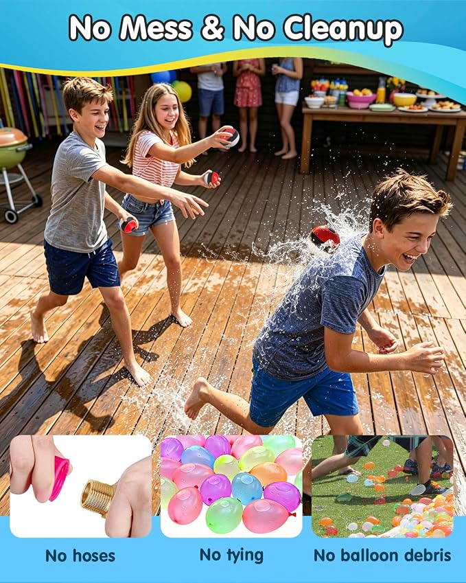 Reusable Water Balloons 12 Pcs, Refillable Self-Sealing Water Bombs, Quick Fill Silicone Water Balls for Kids, Non-Magnetic Splash Toys for Outdoor Summer Fun, Pool Beach Backyard Water Park Games