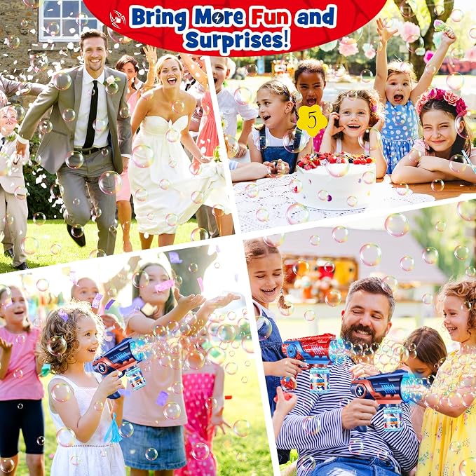 Bubble Gun Machine Toys for Kids: 2 Pack Bubble Blower with 2 Bottles Refill Solution - Bubble Blaster for 3 4 5 6 7 8 Year Old Boy Girl Kids, Summer Outdoor Toy for Easter Birthday Wedding Party Gift