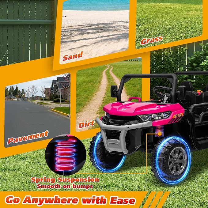 Joyracer 4WD 24 Volt Ride on Toys, 800W Ride on Truck for Kids, 2 Seater Power Car Wheels w/Dump Bed & Shovel, Ride on UTV w/Remote Control, Bluetooth, LED Lights, Pink