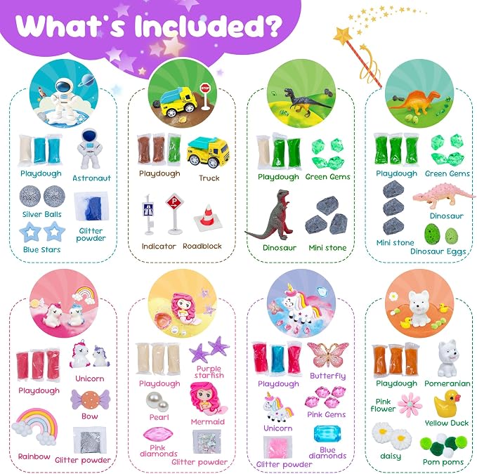 JOY SPOT! 8-Pack Play Dough Jars, Reusable Sensory Play Kit for Kids, Non-Toxic, Educational Creative Playdough,Birthday Valentines Gift,Party Favors, Goodie Bags, Boys Girls Home Preschool Classroom