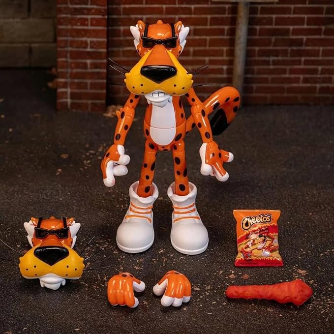 Jada Toys Cheetos Chester Cheetah Action Figure Flamin' Hot Glow in The Dark – 6” Articulated Exclusive, with Bag of Cheetos, Shades, Cheeto Dust