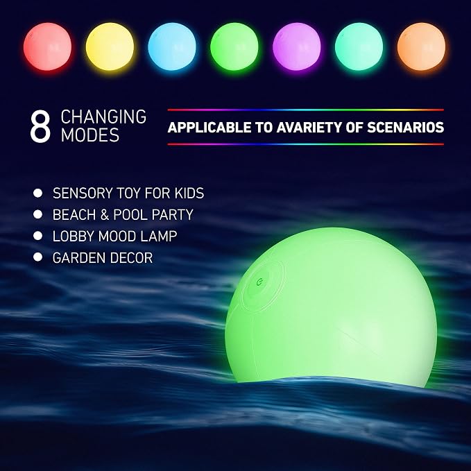FLAMDYNO Pool Toys, 4/8 Pack 12" Light Up Beach Balls with 8 LED Modes, Up to 60H Glow Pool Balls, IP67 Waterproof & Leak-Resistant Inflatable Beach Balls for Kids 3-10, Pool Party Games & Decorations