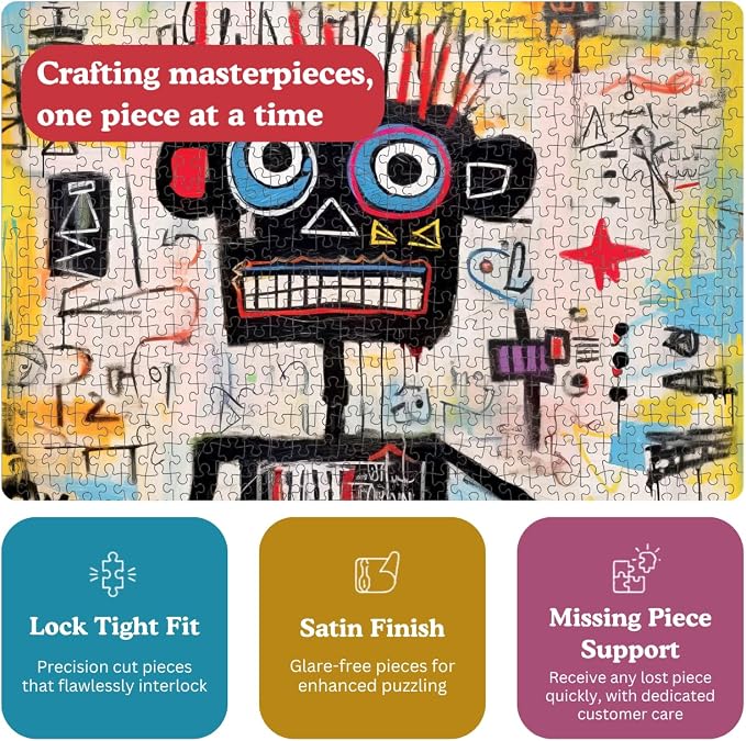 Cross & Glory - Neon Robot Rhapsody - 1000 Piece Jigsaw Puzzle for Adults | Abstract Neo-Expressionism Art | Luminous Yellow Highlights | Premium Quality | Vibrant Colors