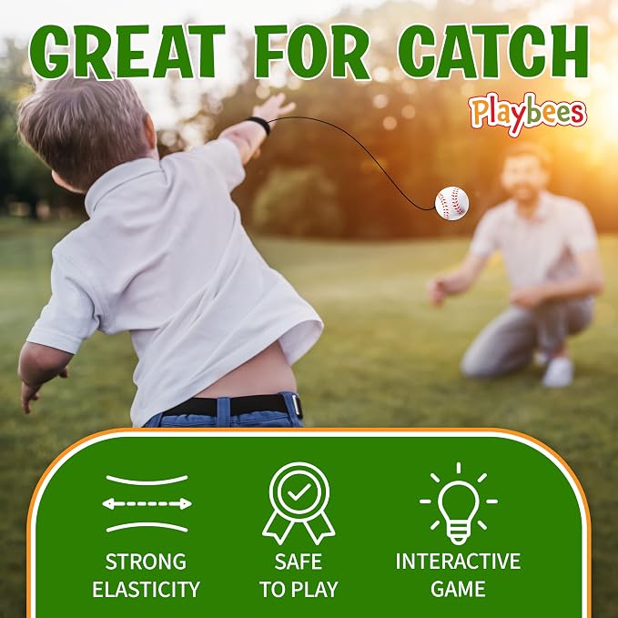 Playbees Reactive Practice Baseballs (6 Pack) – Wrist Return Training Balls for Hand-Eye Coordination – Portable Kids Outdoor Activity & Skill Trainer – Great Birthday Gift or Party Favor