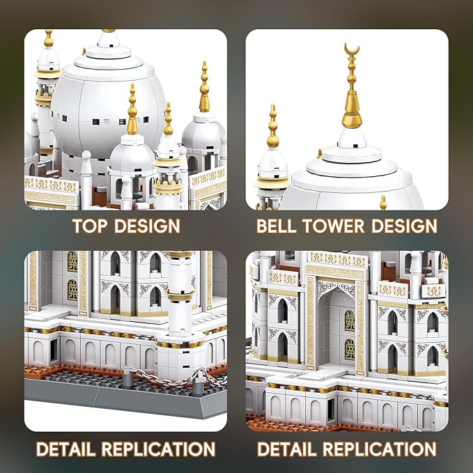 Taj Mahal Building Block Set 1113 Pieces Large World Wonder Architecture Model India Landmark Souvenir with Golden Finials & Nameplate Gift for Adults Teens