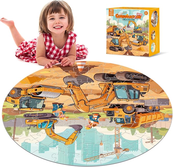 Puzzles for Kids Ages 4-6 - Educational Toys for 4+ Year Old Boys & Girls - 70PCS Construction Site Floor Jigsaw Puzzles - Gifts for Grandkids (Construction Site)