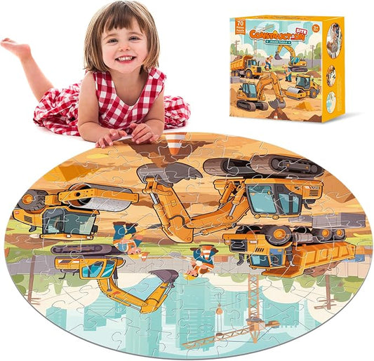 Puzzles for Kids Ages 4-6 - Educational Toys for 4+ Year Old Boys & Girls - 70PCS Construction Site Floor Jigsaw Puzzles - Gifts for Grandkids (Construction Site)