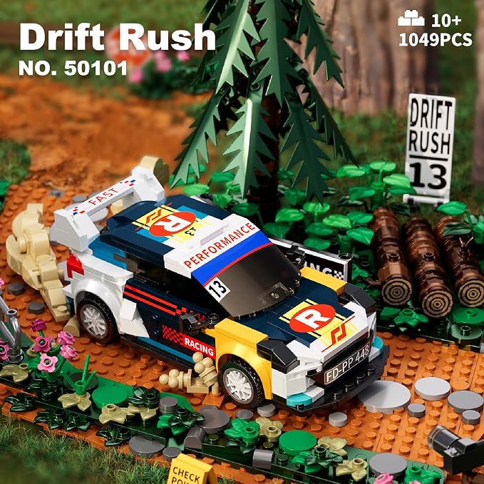 Car Building Set, Off-Road Racing Cars Buildings Blocks Sets for Adults Kids, Miniature Vehicle Model w/ Forest Scene Modular Car Building Kit Toys Gift for Birthday Holidays,Drift Rush 1049PCS
