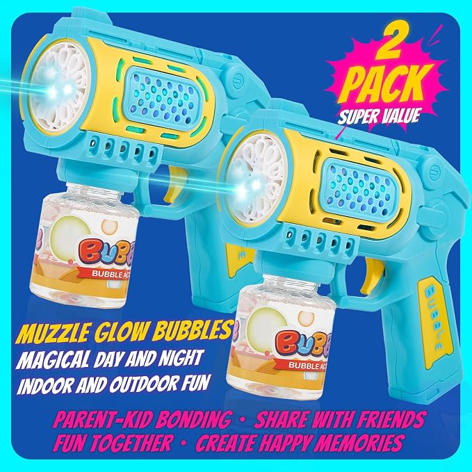 Bubble Gun Machine Toys for 3+ Year Old Boys Girls: 2 Pack with Bubble Solution, Kids Toys for Ages 3-5 4-6 5-7, Outdoor Outside Toy for Kids Ages 4-8, Gifts for Birthday