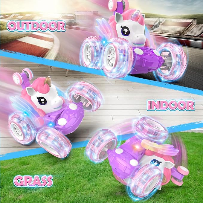 Mafbeanl Remote Control Car Stunt RC Cars 360° Rotating with 2.4GHz Rechargeable Wheel Lights Toys Car Gift for Boys Girls 3 4 5 6 7 8 9 10 11 12 (Pink)