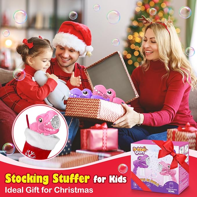 Yunaking Bubble Gun Toys for Girls: Bubble Machine for Kids 2 Rechargeable Dino Toys Easter Basket Stuffers Gift for 3 4 5 6 7 8 Girls Toddlers Ages 4-6 Outdoor Summer Birthday Christmas Valentines