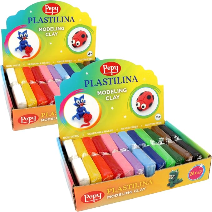 Pepy Plastilina Reusable and Non-Drying Modeling Clay Gift Set; Set of 48 Bars, 1.4 Ounce Each, 4 Each of 12 Colors, Perfect for Arts and Crafts Projects, Multicolor