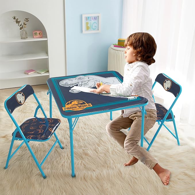 Jurassic World 3 Piece Kids Table and Chair Set,Activity Table with 2 Foldable Chairs, Dinosaur-Themed Furniture, Perfect for Playroom, Arts & Crafts, Ages 3+