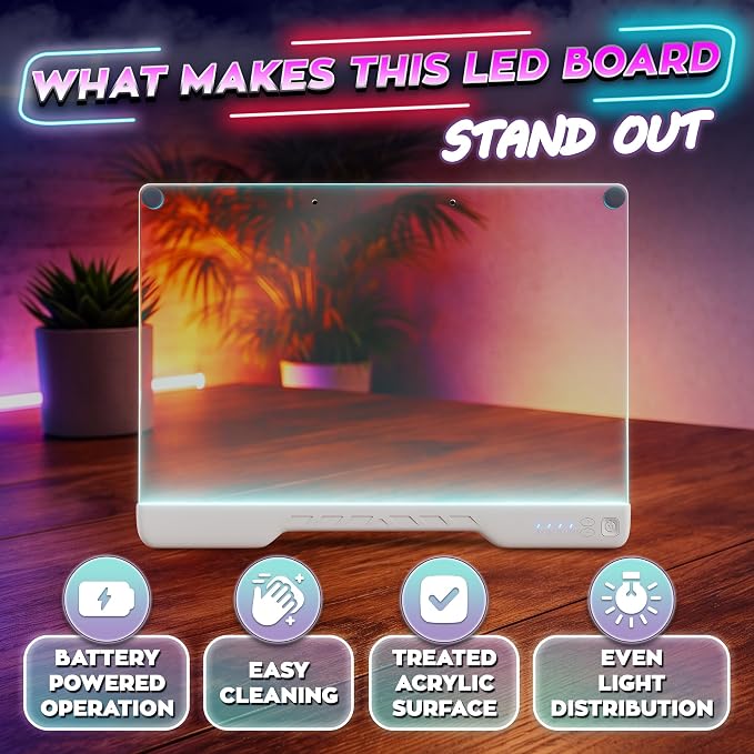 Upgraded 16” LED Drawing Board – Rechargeable, 7 Colors, 10 Light Modes, Adjustable Brightness – Acrylic Light Board for Tracing with Stand, Markers and Full Kit – Birthday Gift Set (White)