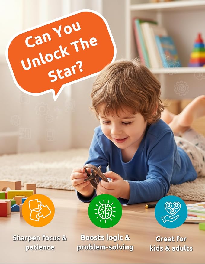 Star in Circle Puzzle – Cast Metal Brain Teaser IQ Game, Mind Twisting Logic Puzzle, Stress Relief Fidget Brain Teaser& Unique Gift