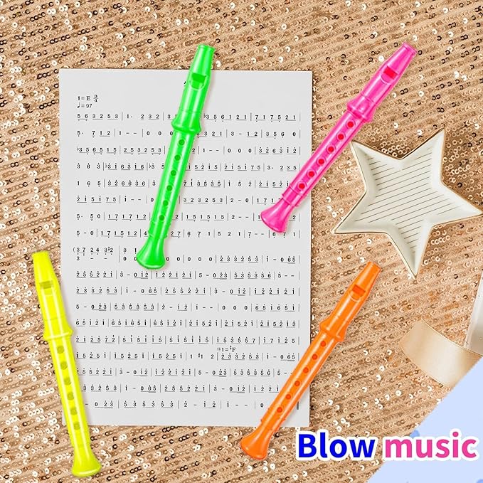 24 Pack 5.5 Inches Plastic Recorders for Kids, Mixed Color Flute Musical Instrument Toy for Party Favors, Classroom Music Education, Gift for Children，Easter Basket Stuffers, Easter Egg Fillers