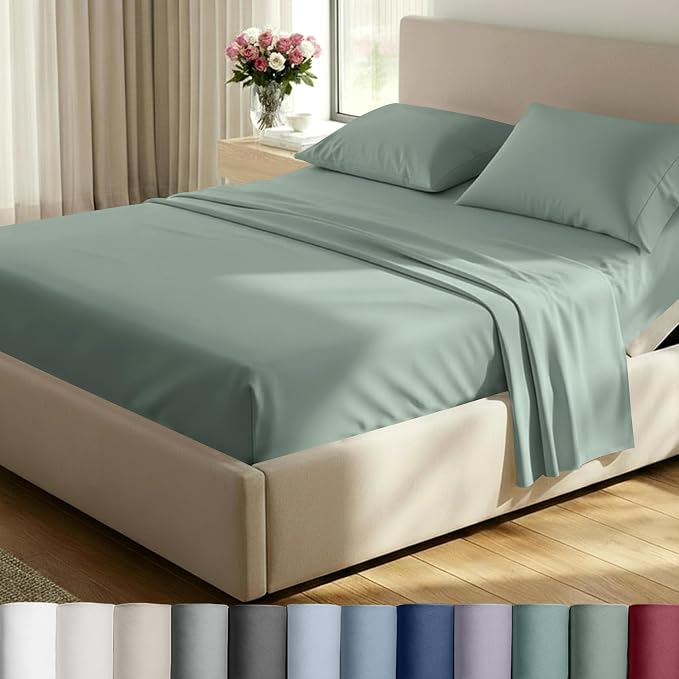 California Design Den King Split Sheets for Adjustable Bed Set - Luxury Hotel 800 Thread Count Sateen, Natural 100% Cotton Bedding Sheets & Pillowcases, Deep Pockets Bedding Set - Sage Green