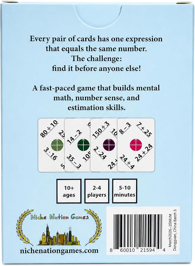 Numli - Math Booster Game 5th, 6th, 7th Grade - More Fun Than Flash Cards - Add, Subtract, Multiply, Divide - Classroom Games - Middle School Games - Math Card Games