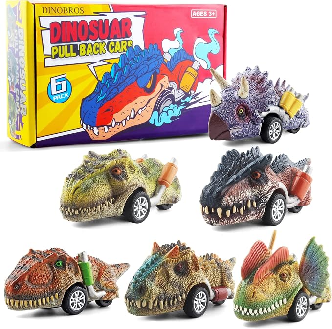 DINOBROS Dinosaur Toys for Kids 3-5, Pull Back Dinosaur Cars for 3 4 5 6 7 Year Old Boys Girls 6 Pack Dino Toys Gifts for Toddlers