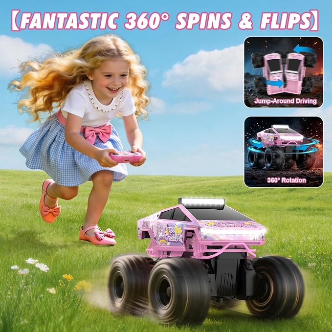Remote Control Car, Unicorn Amphibious RC Cars for Girls Boys, 2.4GHz Waterproof Monster Truck All Terrain Off-Road Vehicle, 360° Flips RC Crawler with 2 Batteries, Toys Gifts for Age 6 7 8 9 10+
