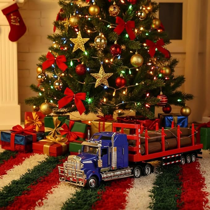 Logging Semi Truck and Trailer Toy, Large 1/50 for Kenworth W900 Diecast Metal Truck Tractor Trailer Transport Series Lumber Gifts for Boys Adult Model Car Collector