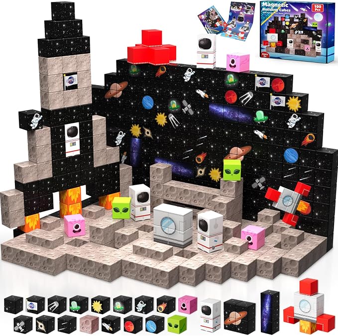 Annexfun Magnetic Blocks-100PCS Magnetic Building Blocks,Space Rocket Magnetic Tiles Cubes 2026 Upgraded STEM Game, Christmas Birthday Gifts for 3 4 5 6 7 8 9 10 Year Old Boys and Girls