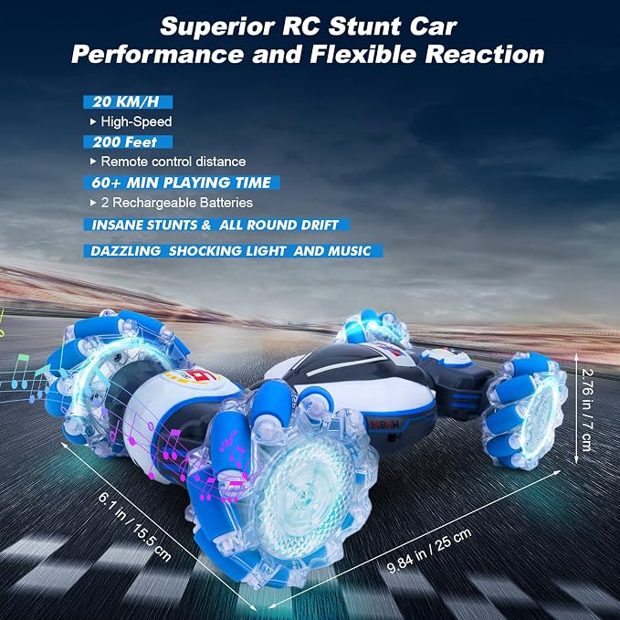 Fosgoit Gesture Sensing RC Stunt Car, Toys for Boys Girls 6-12 Year Old 4WD Remote Control Car 360° Rotate Transform Off-Road Drift RC Toy with Lights Music, 2.4Ghz Hand Control Birthday Xmas Gifts