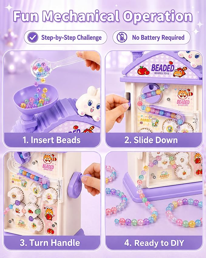 STACTCUTE Bracelet Maker Machine for Girls 6-12, Mess-Free DIY Charm Jewelry Making Kit with 800+ Beads and Mechanical Spinner, No Battery Bead Stringing Toy, Birthday Gifts for Kids 6 7 8(Purple)