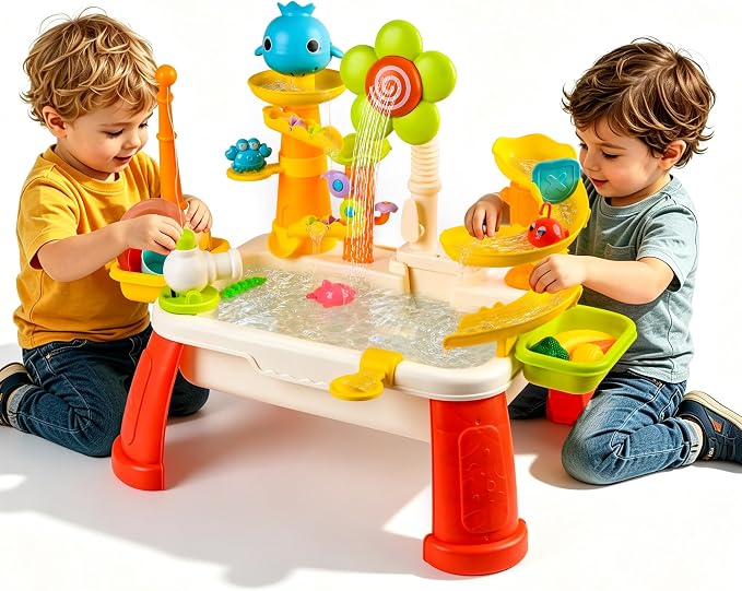 2026 Upgraded Water Table for Toddlers 3+, Water Table for Kids Ages 4-8 with Pump, Play Sink with Running Water, Kitchen Sink for Toddlers, Fishing Game and Outside Sensory Toy (RED) 1