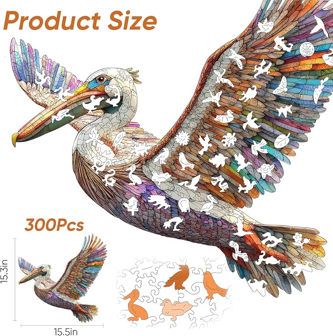 Wooden Puzzles for Adults Cormorant Bird Jigsaw Puzzles,300 Pieces 5MM Thick, Unique Shaped Cormorant Bird Puzzle Family Game Gift for Adults and Kids, 15.6 x 15.4 Inch
