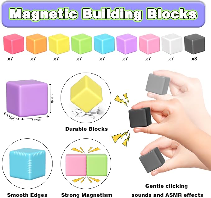 Apluses Magnetic Blocks, Magnet Building Cubes for Toddlers, Classroom Must Haves STEM Educational Toys for Kids, Autism Sensory Montessori Magnet Toys for 3 4 5 6 7 8 Year Old, Gift for Boys Girls