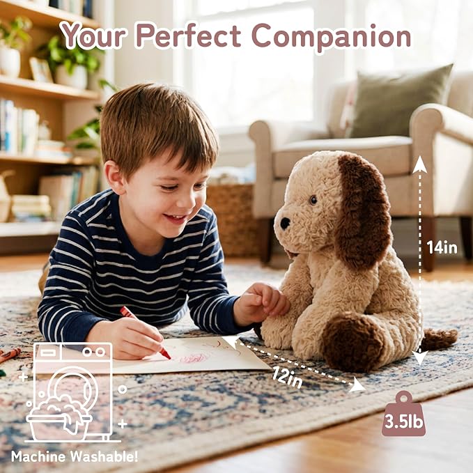 Niuniu Daddy 14" | 3.5 Pound Dog Weighted Stuffed Animals for Kids & Adults, Large Puppy Weighted Plushies Pillow for Sleeping Calming, Cute Sitting Plush Toy Huggable Gift for Everyday Comfort