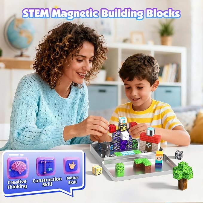 45 PCS 0.8in Mini Magnetic Blocks - Travel Magnet Toys for Kids with Portable Metal Box, Stacking Magnets, for Boys and Girls Age 3+ Years Old (Theme: Portal)
