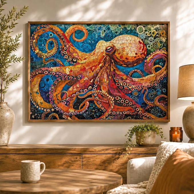 Cross & Glory | 1000 Piece Jigsaw Puzzles for Adults | The Great Blue Octopus Enigma | Deep Sea Octopus Puzzle | Satin Finish Ocean Puzzle 1000 Pieces | Ages 14+