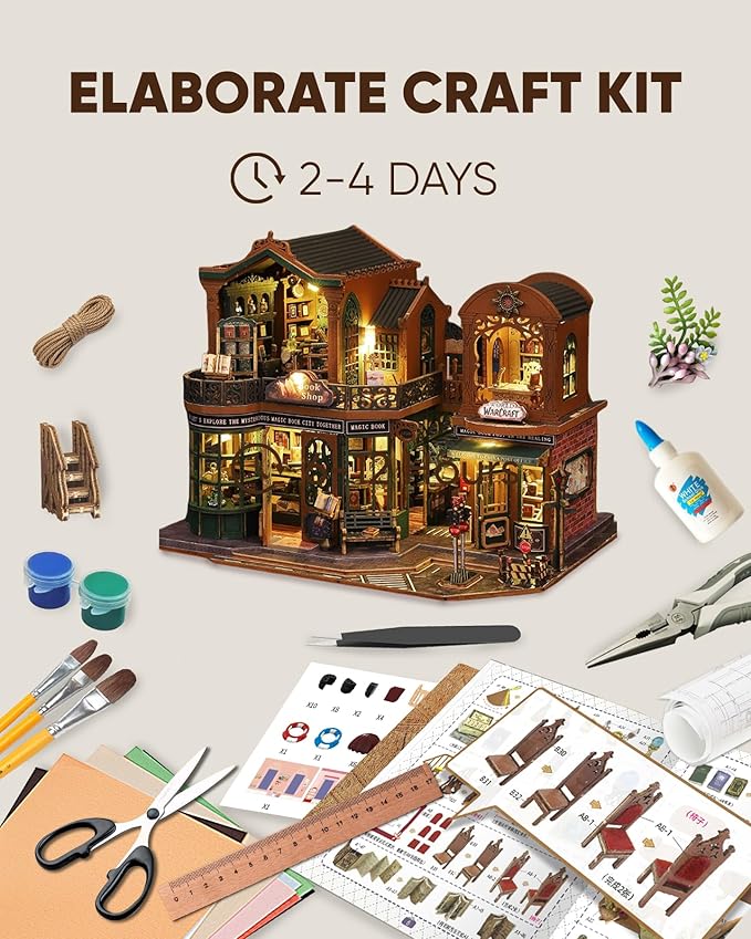 DIY Miniature House Kit, DIY Dollhouse Kit for Adults to Build, Mini Magic House Miniature kit, Model Building Book Nook Diorama Kit, Ideal Gifts for Birthday Christmas(Magic Book Shop)